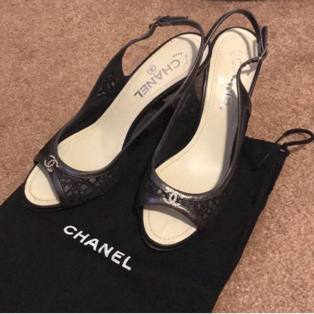 Chanel Black, Leather & Pearl Detail Heels